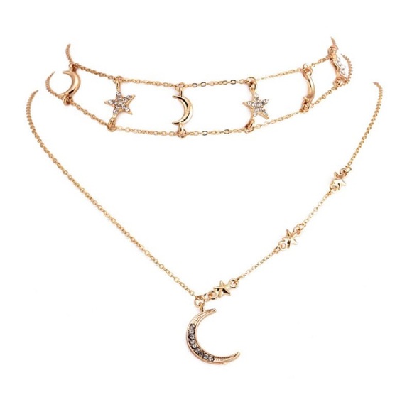 Moon and Star Choker Gold /a - Picture 2 of 5